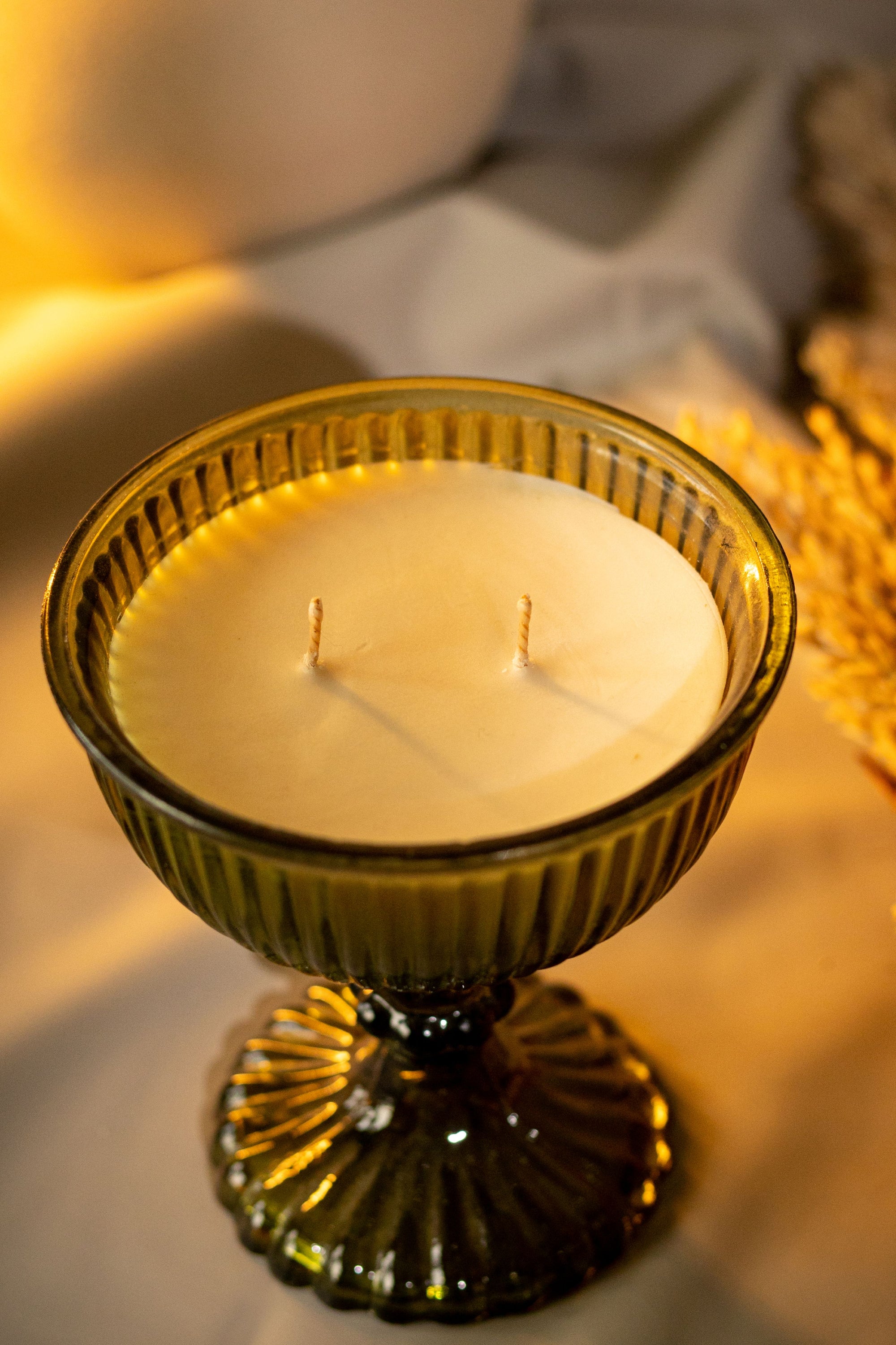 OLIVE GREEN BOWL TWO-WICK